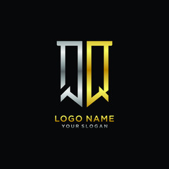 Abstract letter QQ shield logo design template. Premium nominal monogram business sign.shield shape Letter Design in silver gold color