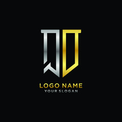 Abstract letter QO shield logo design template. Premium nominal monogram business sign.shield shape Letter Design in silver gold color