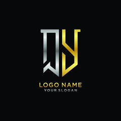 Obraz premium Abstract letter QY shield logo design template. Premium nominal monogram business sign.shield shape Letter Design in silver gold color