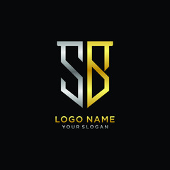Abstract letter SB shield logo design template. Premium nominal monogram business sign.shield shape Letter Design in silver gold color