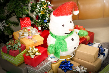Snowman on the gift box On christmas,Happy new year