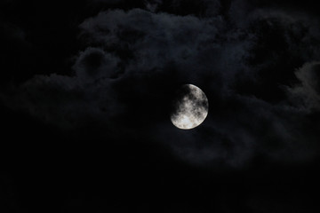 Bright Moon Earth satellite on the night sky