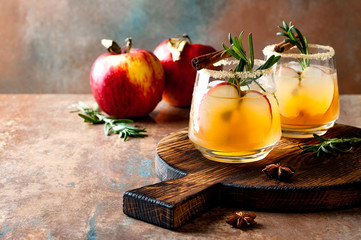 Smoky apple cider margarita fall cocktail with cinnamon, rosemary and star anise