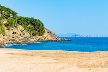 Fototapeta na wymiar View of the Melas illas from the beach of Sa Riera, Begur,Costa Brava, Catalonia, Spain