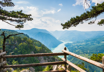 Great views of green hills and blue river at Tara national park in Serbia