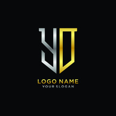 11 Abstract letter YO, shield logo design template. Premium nominal monogram business sign.shield shape Letter Design in silver gold color