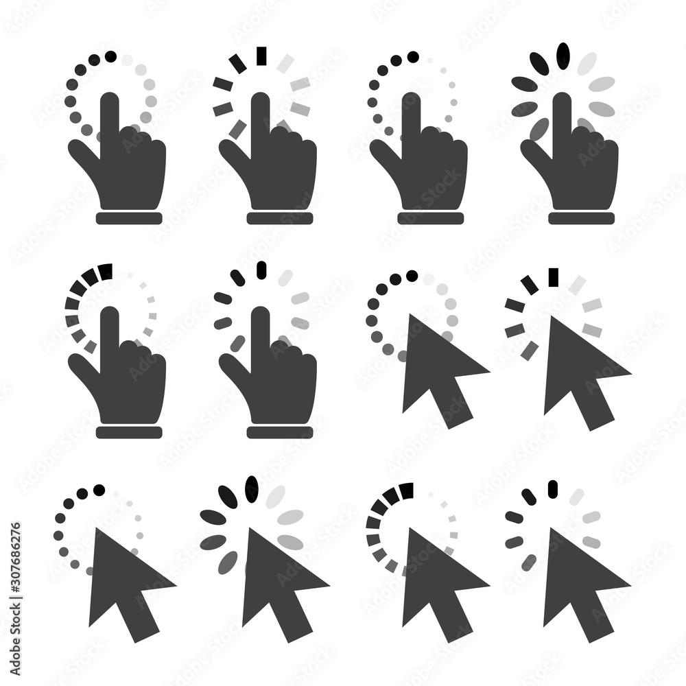 Poster Set of computer mouse click cursor icons. Vector illustration