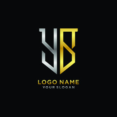 11 Abstract letter YB shield logo design template. Premium nominal monogram business sign.shield shape Letter Design in silver gold color