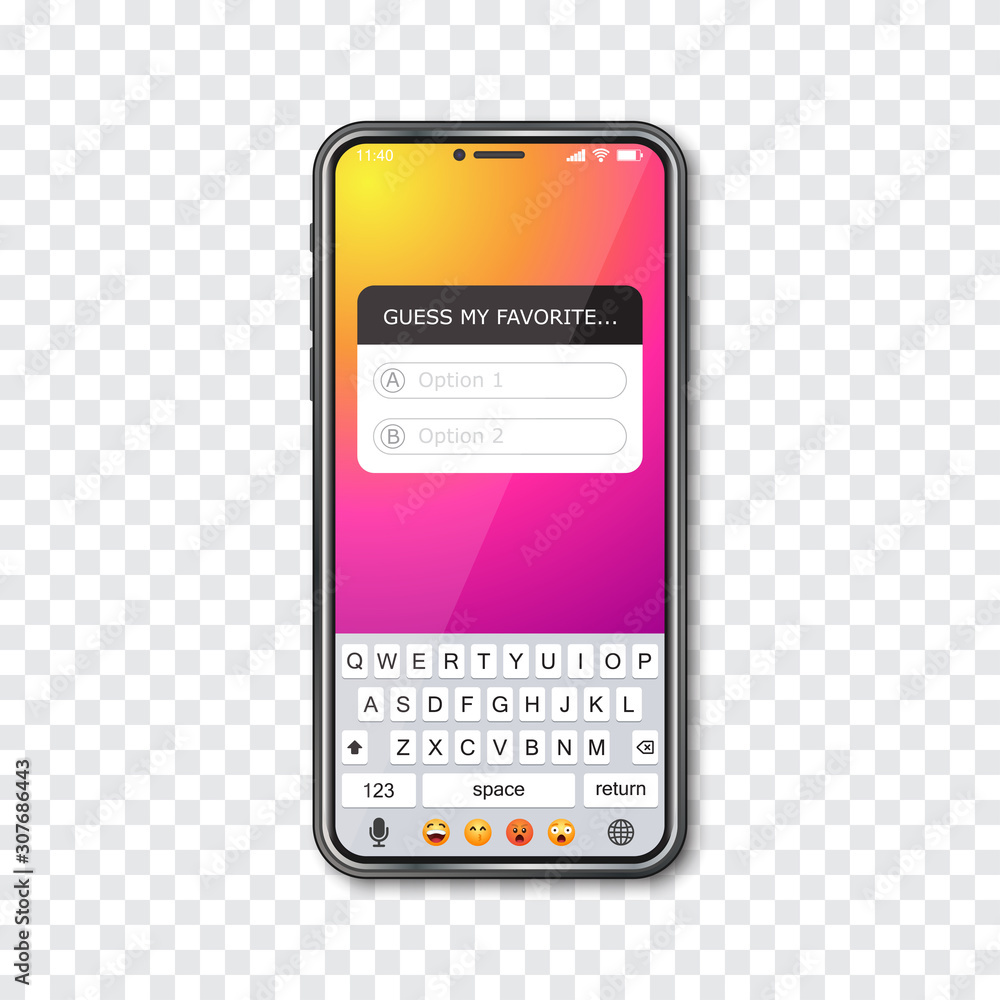 Aufkleber Smartphone with quiz social network frame on a transparent background