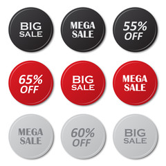 Set of big sale, mega sale buttons with shadow
