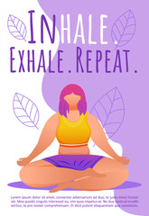 Fototapeta na wymiar Breathing exercises brochure template. Meditation poses. Bodypositive yoga flyer, booklet, leaflet concept with flat illustrations. Vector page cartoon layout for magazine with text space