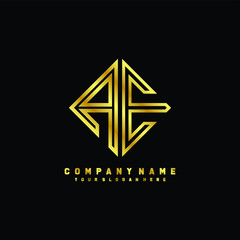 AE initial letter luxury gold line logo