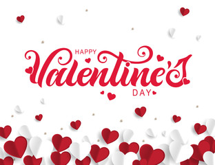 Vector illustration. Happy Valentines Day typography vector design for greeting cards and poster. Valentines Day text with  paper Valentines. Design template celebration. 