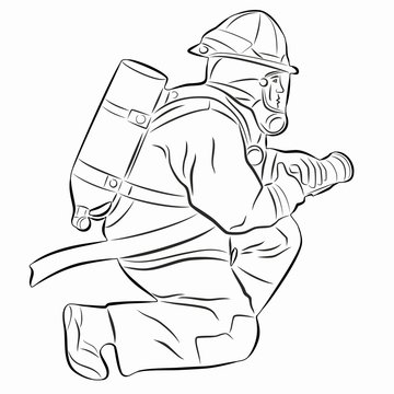 illustration of a fireman, vector drawing