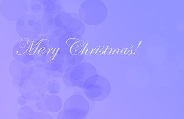 Background of blue color with the inscription Merry Christmas. Illustration with bokeh and snowflakes in soft blue and lilac colors. Creative, modern, minimalistic and stylish picture. 