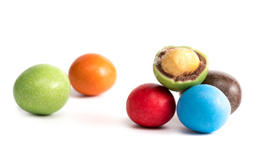 .colored candies on a white background