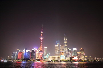 Fototapeta na wymiar Pudong night view from the Bund in Shanghai, China