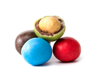 .colored candies on a white background