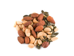 .mix of nuts and grains on a white background