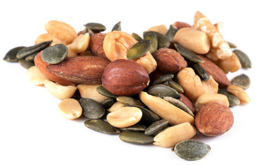 mix of nuts and grains on a white background