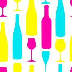 Vector colorful pattern with wine bottles and glasses