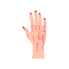 Woman hand with blood drop, bloody scratches, vector flat cartoon illsutration