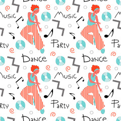 Vector geometric texture with dancing girl 