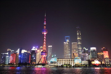 Naklejka premium Pudong night view from the Bund in Shanghai, China