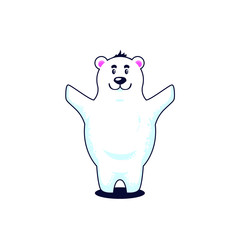 Cute and funny white bear, vector cartoon illustration