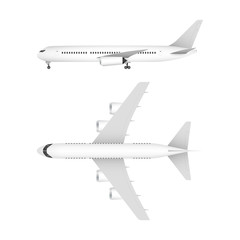 White airplane on a white background in profile, isolated. Vector stock illustration
