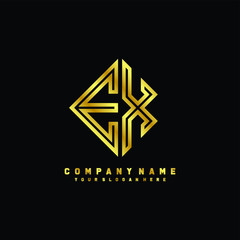 EX initial letter luxury gold line logo