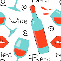 Vector wine and lips pattern