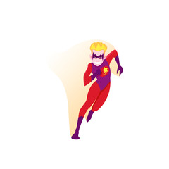 Super speed running fast during courageous mission, superhero with cool mask, vector flat cartoon character illustration isolated on white background