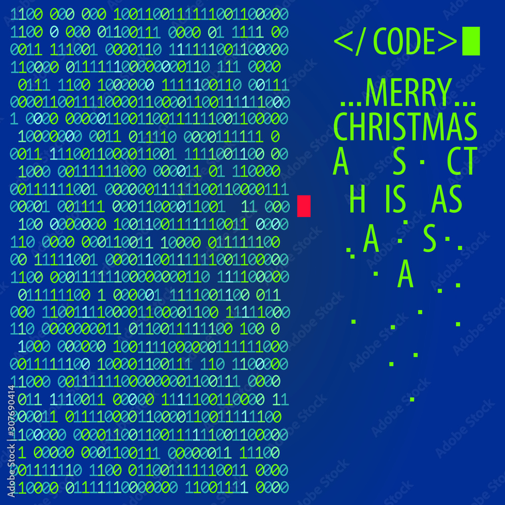 Wall mural programming code, dos, vector numbers with code, text of merry christmas, vector illustration,