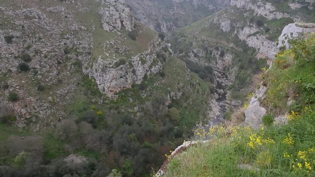 Gravina stream on the bottom of the canyon, Murgia of Matera National Park