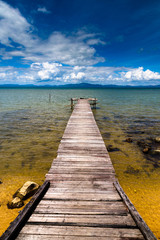 Wooden jetty with beautiful blue sky at Pitas, Sabah, East Malaysia