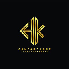 HK initial letter luxury gold line logo