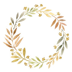 watercolor autumn leaves and branches frame. hand painted isolated element