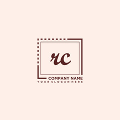 RC Initial handwriting logo concept, with line box template vector