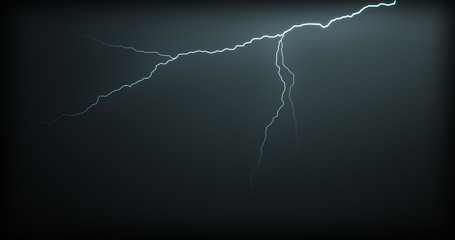 Lightning strikes on a black background with realistic reflections