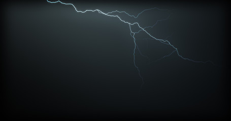 Lightning strikes on a black background with realistic reflections