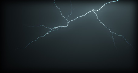 Lightning strikes on a black background with realistic reflections