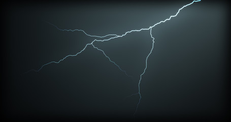 Lightning strikes on a black background with realistic reflections