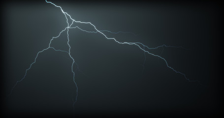 Lightning strikes on a black background with realistic reflections