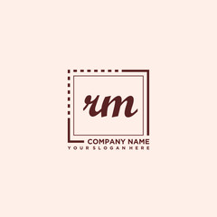 RM Initial handwriting logo concept, with line box template vector