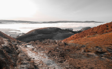 Winter sunrise views from Conic Hill, Loch Lomond Scotland