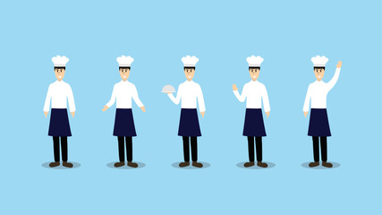 set of chef character on blue background