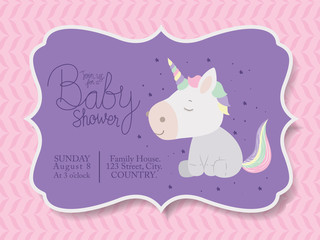 Baby shower invitation with unicorn vector design