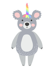 Magic Cute Unicorn Koala Bear with Rainbow Horn. Kawaii Animal t-shirt Print, Baby Shower Card, Nursery Poster