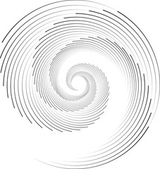 Black stripes in spiral form. Geometric art. White background. Abstract shape. Design element for logo, sign, symbol, web pages, prints, template and textile pattern